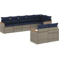vidaXL 8-teiliges Gartensofa-Set mit Kissen, grau, Polyrattan