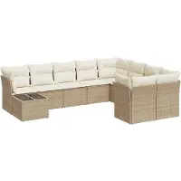 vidaXL 10-tlg. Garten-Sofagarnitur mit Kissen Beige Poly Rattan