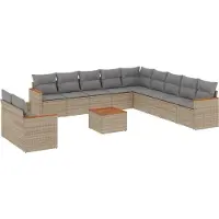 vidaXL 11-tlg. Garten-Sofagarnitur mit Kissen Beige Poly Rattan