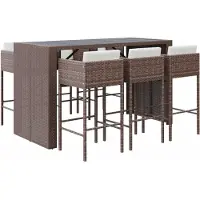 vidaXL 7-tlg. Gartenbar-Set mit Kissen Braun Poly Rattan