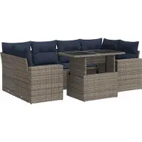 vidaXL 7-tlg. Garten-Sofagarnitur mit Kissen Grau Poly Rattan Akazie