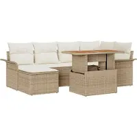 vidaXL Gartensofa-set mit Kissen 7 pcs Beige und Creme Poly-Rattan