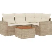 vidaXL 5-tlg. Garten-Sofagarnitur mit Kissen Beige Poly Rattan