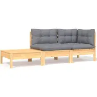 vidaXL 3-tlg. Garten-Lounge-Set mit Grauen Kissen Kiefer Massivholz