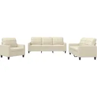 vidaXL 3-tlg. Sofagarnitur mit Kissen Creme Kunstleder