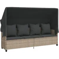 vidaXL Sonnenliege mit Kissen Hellgrau Poly Rattan