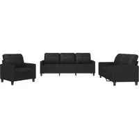 vidaXL 3-tlg. Sofagarnitur mit Kissen Schwarz Kunstleder