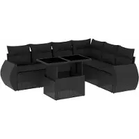 vidaXL 7-tlg. Garten-Sofagarnitur mit Kissen Schwarz Poly Rattan