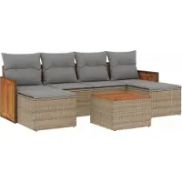 vidaXL 7-tlg. Garten-Sofagarnitur mit Kissen Beige Poly Rattan