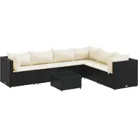 vidaXL 7-tlg. Garten-Lounge-Set mit Kissen Schwarz Poly Rattan