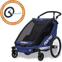 FUXTEC Fahrradanhänger/Jogger FX-FA1-SET-BLAU - inklusive Jogger-Rad | Buggyfunktion |Faltbar | 5-Punkt-Gurtsystem | Insektennetz