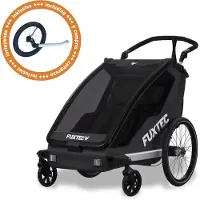 FUXTEC Fahrradanhänger/Jogger FX-FA1-SET-SCHWARZ - inklusive Jogger-Rad | Buggyfunktion |Faltbar | 5-Punkt-Gurtsystem | Insektennetz