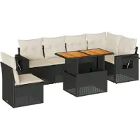 vidaXL 7-tlg. Garten-Sofagarnitur mit Kissen Schwarz Poly Rattan
