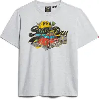 Superdry für Damen. W1011401A T-Shirt in lockerer Passform mit grauer LA-Grafik (M), Lässig, Kurzarm, Nachhaltig, Recycelte Baumwolle