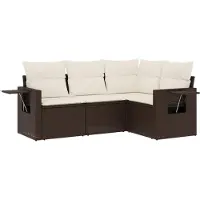 vidaXL 4-tlg. Garten-Sofagarnitur mit Kissen Braun Poly Rattan