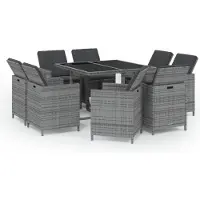 vidaXL 9-tlg. Garten-Essgruppe mit Auflagen Poly Rattan Grau