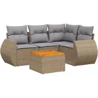 vidaXL 5-tlg. Garten-Sofagarnitur mit Kissen Beige Poly Rattan