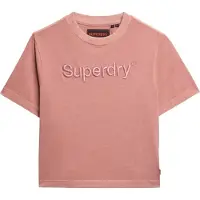 Superdry für Damen. W1011609A Quadratisch geschnittenes, lockeres T-Shirt mit rosa gesticktem Core-Logo (S), Lässig, Baumwolle, Kurzarm