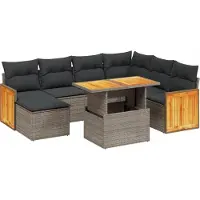 vidaXL 8-tlg. Garten-Sofagarnitur mit Kissen Grau Poly Rattan