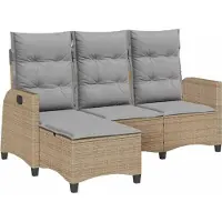 vidaXL Gartensofa mit Liegefunktion Kissen L-Form Beige Poly Rattan