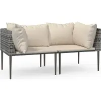vidaXL Garten-Ecksofas mit Kissen 2 Stk. Grau Poly Rattan