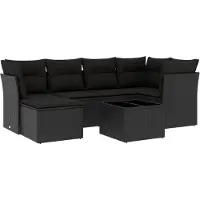 vidaXL 7-tlg. Garten-Sofagarnitur mit Kissen Schwarz Poly Rattan