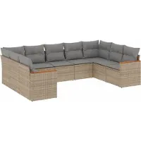 vidaXL 9-tlg. Garten-Sofagarnitur mit Kissen Beige Poly Rattan