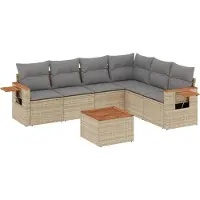 vidaXL 6-tlg. Garten-Sofagarnitur mit Kissen Beige Poly Rattan