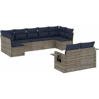 vidaXL 9-teiliges Gartensofa-Set mit Kissen, grau, Polyrattan