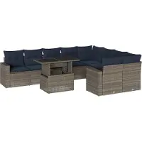 vidaXL 10-teiliges Gartensofa-Set mit Kissen, grau, Polyrattan