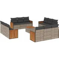 vidaXL 13-tlg. Garten-Sofagarnitur mit Kissen Grau Poly Rattan