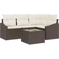 vidaXL Gartensofa-set 5 Stk. Braun und Creme Poly-Rattan
