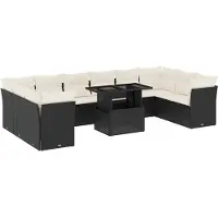 vidaXL 11-tlg. Garten-Sofagarnitur mit Kissen Schwarz Poly Rattan