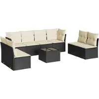 vidaXL 8-tlg. Garten-Sofagarnitur mit Kissen Schwarz Poly Rattan