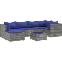 vidaXL 7-tlg. Garten-Lounge-Set mit Kissen Grau Poly Rattan