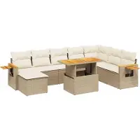 vidaXL 9-tlg. Garten-Sofagarnitur mit Kissen Beige Poly Rattan