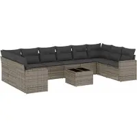 vidaXL 11-tlg. Garten-Sofagarnitur mit Kissen Grau Poly Rattan