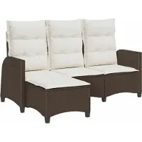 vidaXL Gartensofa mit Liegefunktion Kissen L-Form Braun Poly Rattan