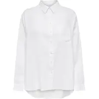 ONLY Longbluse "ONLTOKYO L/S LINEN BLEND SHIRT", Damen, Gr. M, weiß (hellweiß), Web, Obermaterial: 55% Leinen, 45% Viskose, unifarben, regular fit, Blusen Longbluse, mit Leinen