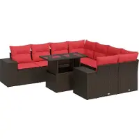 vidaXL 9-tlg. Garten-Sofagarnitur mit Kissen Braun Poly Rattan Akazie