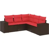 vidaXL 5-teiliges Gartensofa-Set mit Kissen, braun, Polyrattan