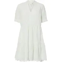 Y.A.S Blusenkleid "YASHOLI SS DRESS S. NOOS", Damen, Gr. XL, N-Gr, Kurzarm, Web, weiß (star weiß), Web, Obermaterial: 100% Baumwolle, unifarben, V-Ausschnitt, Kleider Blusenkleid, Sommerkleid