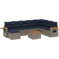 vidaXL 9-tlg. Garten-Sofagarnitur mit Kissen Grau Poly Rattan