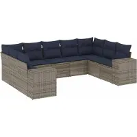 vidaXL 9-teiliges Gartensofa-Set mit Kissen, grau, Polyrattan
