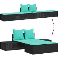 vidaXL Doppelte Sonnenliege mit Kissen Schwarz Poly Rattan