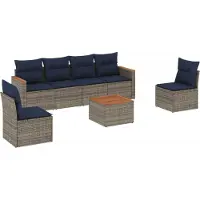 vidaXL 7-teiliges Gartensofa-Set mit Kissen, grau, Polyrattan