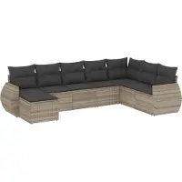 vidaXL 8-tlg. Garten-Sofagarnitur mit Kissen Hellgrau Poly Rattan