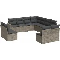 vidaXL 11-tlg. Garten-Sofagarnitur mit Kissen Grau Poly Rattan