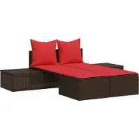 vidaXL Doppelte Sonnenliege mit Kissen Braun Poly Rattan