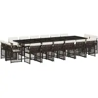 vidaXL 17-tlg. Garten-Essgruppe mit Kissen Braun Poly Rattan